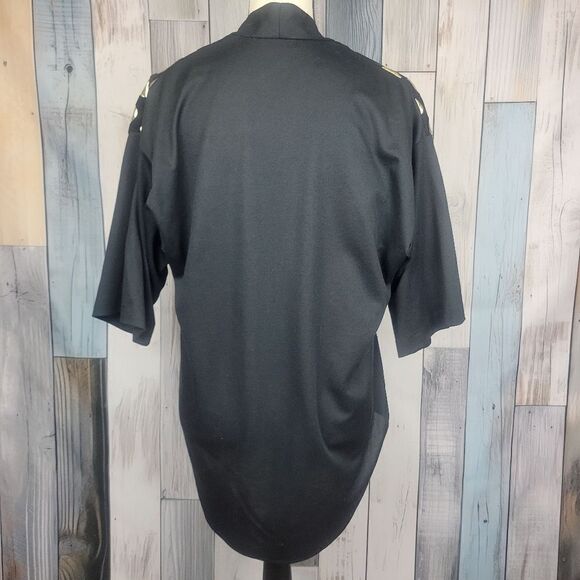 Vintage Vicky Vaughn Black Gold Geometric Open Front Cardigan Duster Shirt M L - Picture 3 of 9